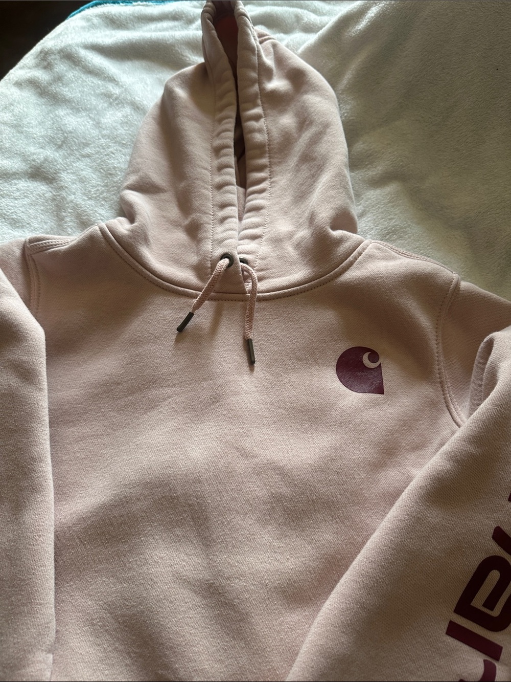 Carhartt Pink Pullover Hoodie with Sleeve Logo - Picture 2 of 6